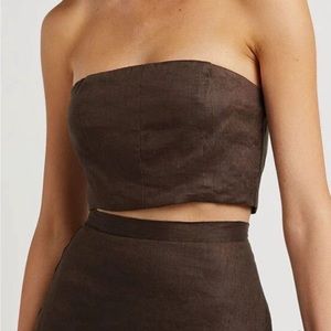 DISSH 100% Linen Tube Top/Bandeau - matching set in chocolate brown. NWT.